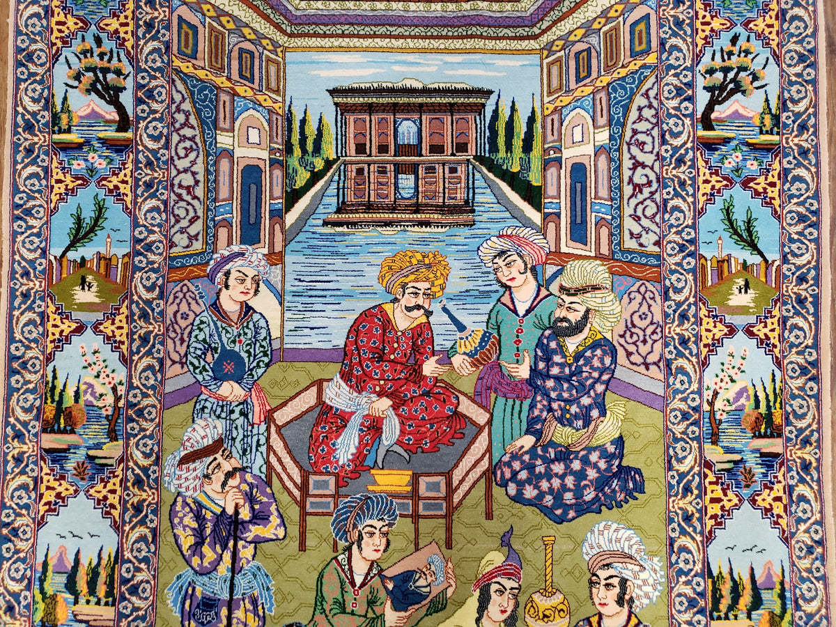 Persian Isfahan Pictorial Rug 3x5 – Kork Wool on Silk - Jewel Rugs, view 5