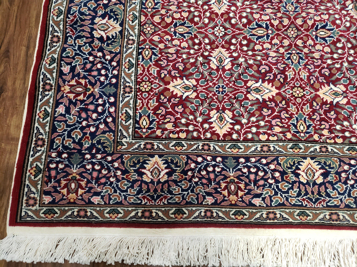 Vintage Turkish Sivas Area Rug 6.5 x 9.5, Wool Hand-Knotted Red & Midnight Blue Allover Floral Pattern Oriental Carpet, 6x9 Traditional Rug - Jewel Rugs, view 8