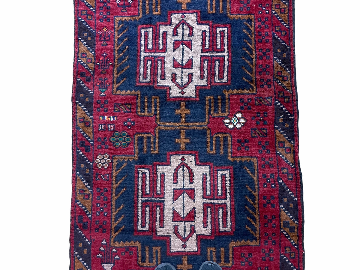 2' 9" X 4' 7" Vintage Handmade Tribal Wool Rug Balouchi Rug Afghan Rug Red Beige - Jewel Rugs, view 4