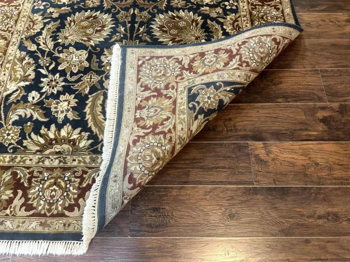 Indian Agra Rug 6x9, Floral, Traditional Rug, Dark Green Maroon Tan - Jewel Rugs, view 12