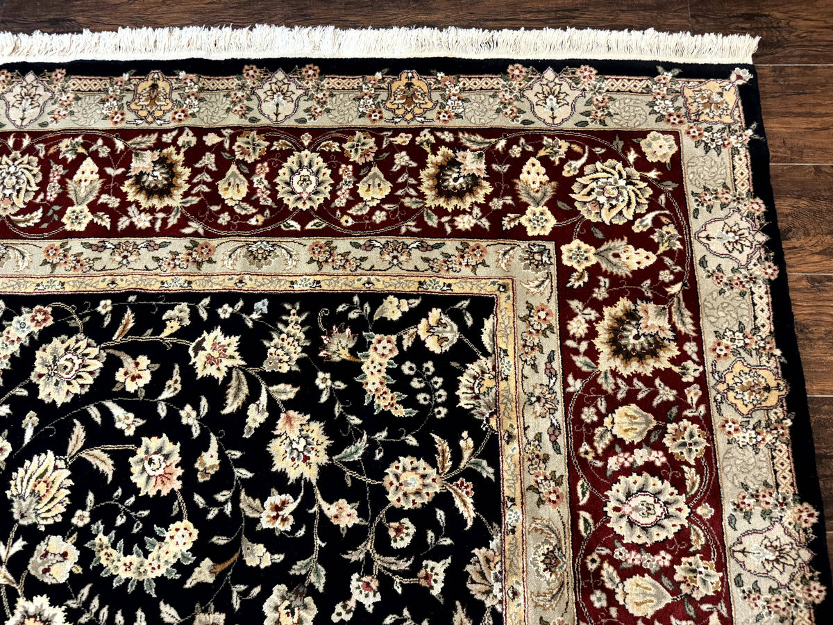 Sino Persian Rug 9x12, Fine Elegant Oriental Carpet 200 KPSI, Black and Dark Red, Allover Floral - Jewel Rugs, view 7