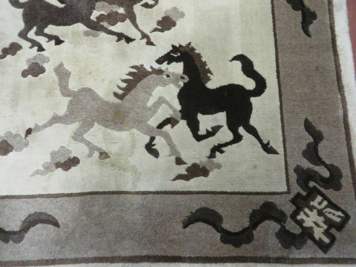 4' X 6' Modern Tibetan Nepal Art Deco Chinese Hand Knotted Wool Rug Horses Nice - Jewel Rugs, view 12