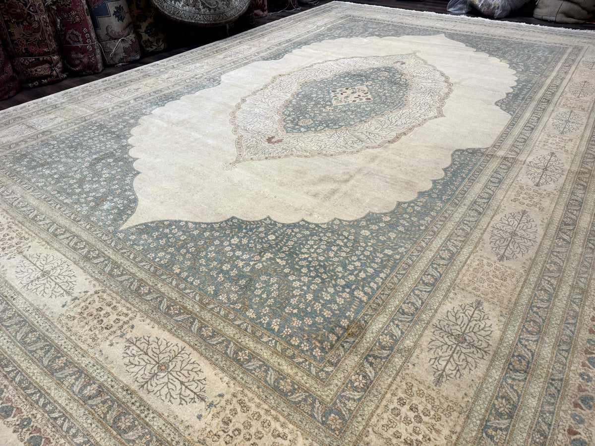 Palace Size Pak Persian Rug 12x18, Haji Jalili Design, Pakistani Carpet, Oat and Light Blue, Fine 260 KPSI - Jewel Rugs, view 3