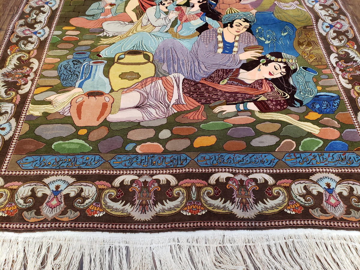 Semi Antique Persian Isfahan Pictoral Rug 4.10x6.1, Wool Handmade High Quality Decorative Carpet - Jewel Rugs, view 6