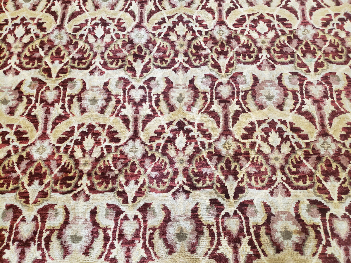 Contemporary Indian Nepalese Room Sized Rug 9 x 11.6, Wool Hand-Knotted Dark Red & Beige Soft Carpet, 9 x 12 Masterloom Living Room Rug - Jewel Rugs, view 4
