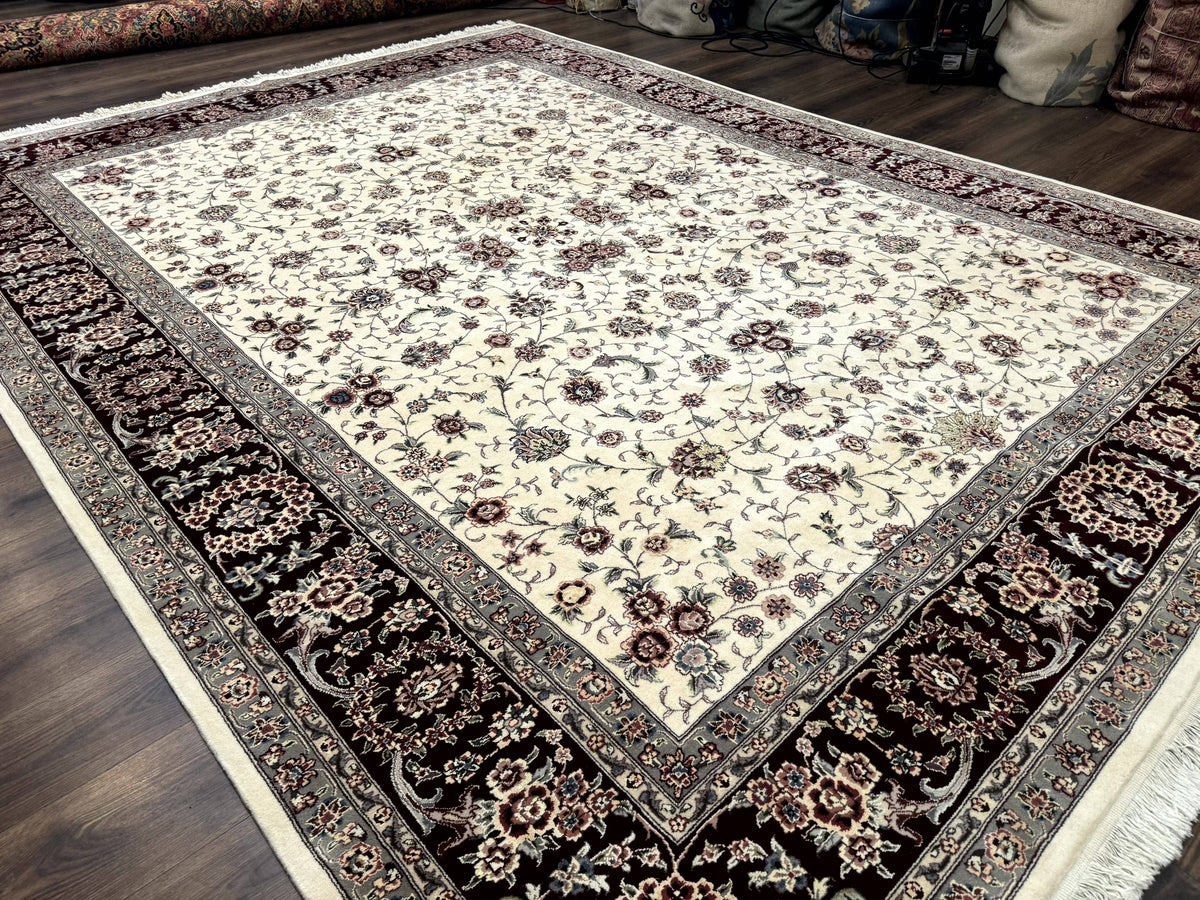 Sino Persian Rug 9x12, Floral Allover Design, 170 KPSI, Ivory and Dark Maroon - Jewel Rugs, view 12