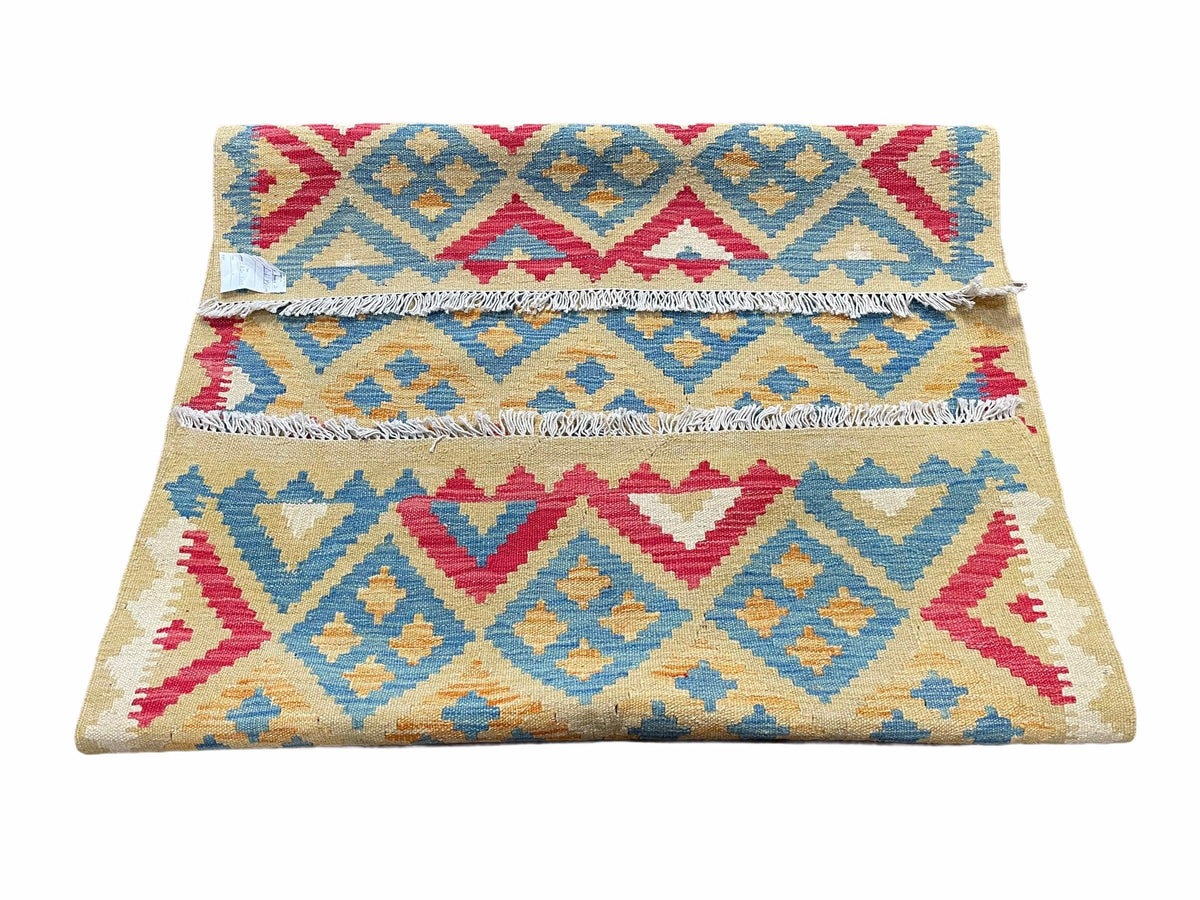 3x5 Kilim Rug Multicolor Tribal Kilim Rug 3 x 5 Tan Light Blue Red Beige New Turkish Anatolian Wool Kilim Flatweave Rug - Jewel Rugs, view 11