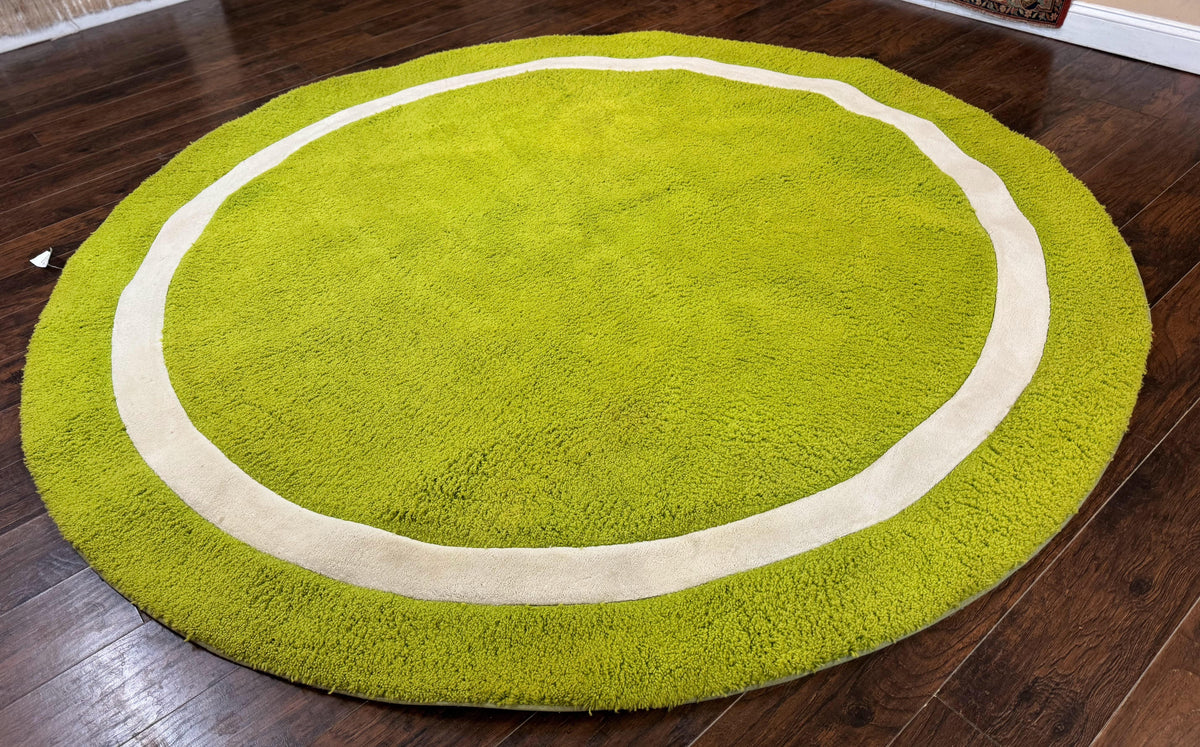 Large Round Rug 9x9, Vintage Retro Design, Lime Green - Jewel Rugs, view 13