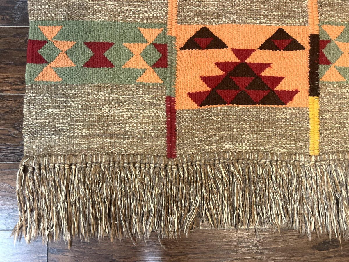 South American Flatweave Rug, Gray, Handmade Vintage Wool Bohemian Blanket - Jewel Rugs, view 9