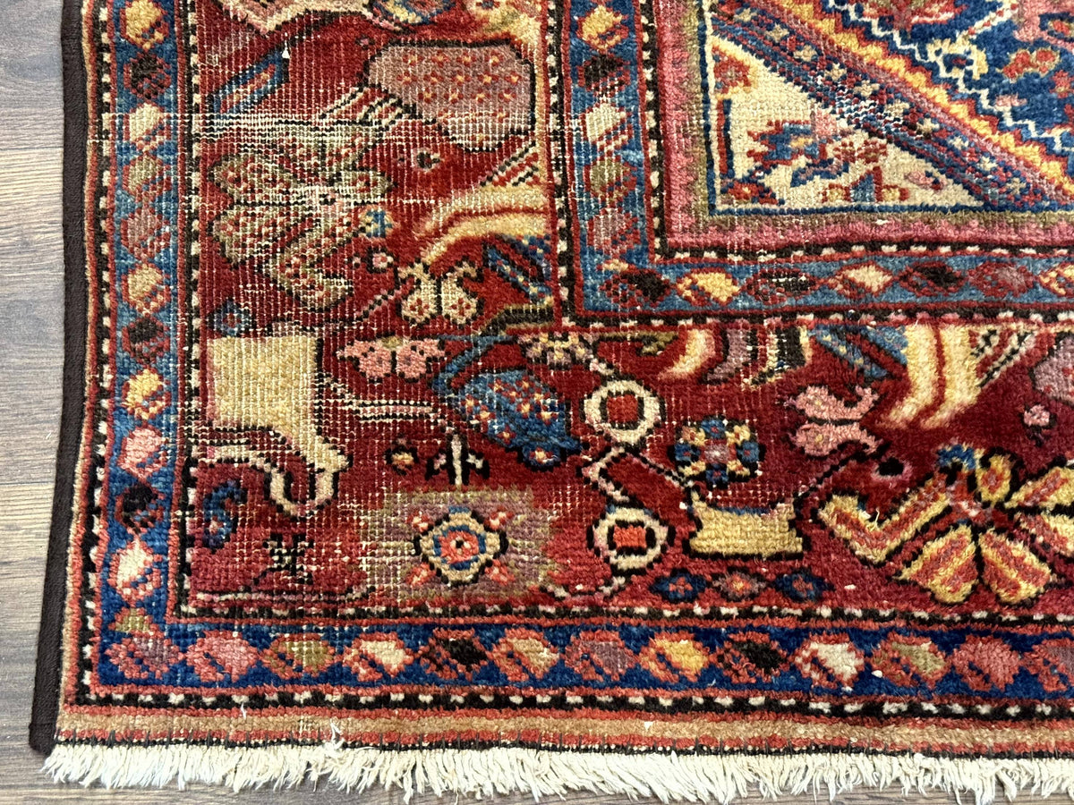Antique Persian Rug 4x7, Blue and Red Malayer Carpet, Rare - Jewel Rugs, view 9