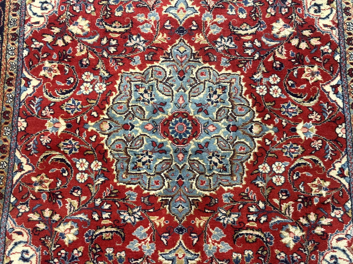 Persian Sarouk Rug 4x7, Red Navy Blue Vintage Wool Medallion Carpet - Jewel Rugs, view 5