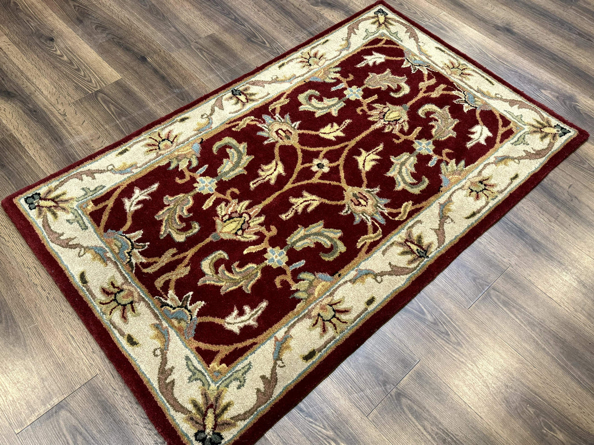 Small Floral Wool Rug 3x5, Safavieh Heritage Collection, Dark Red, Pair A - Jewel Rugs, view 3