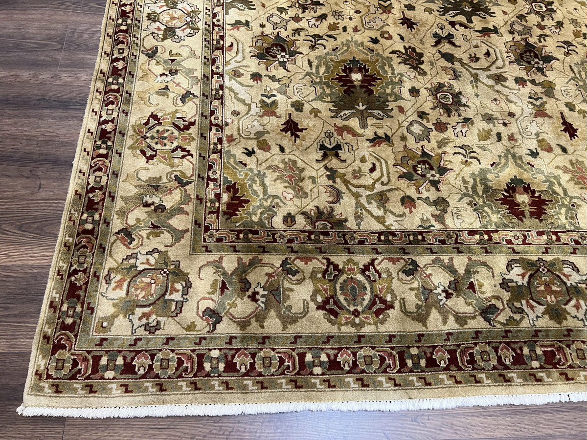 Indian Mahal Rug 8x10, Allover Floral Mahal Oriental Carpet 8 x 10, Handmade Hand Knotted Wool Rug, Indo Persian Area Rug, Tea-Washed Tan - Jewel Rugs, view 9
