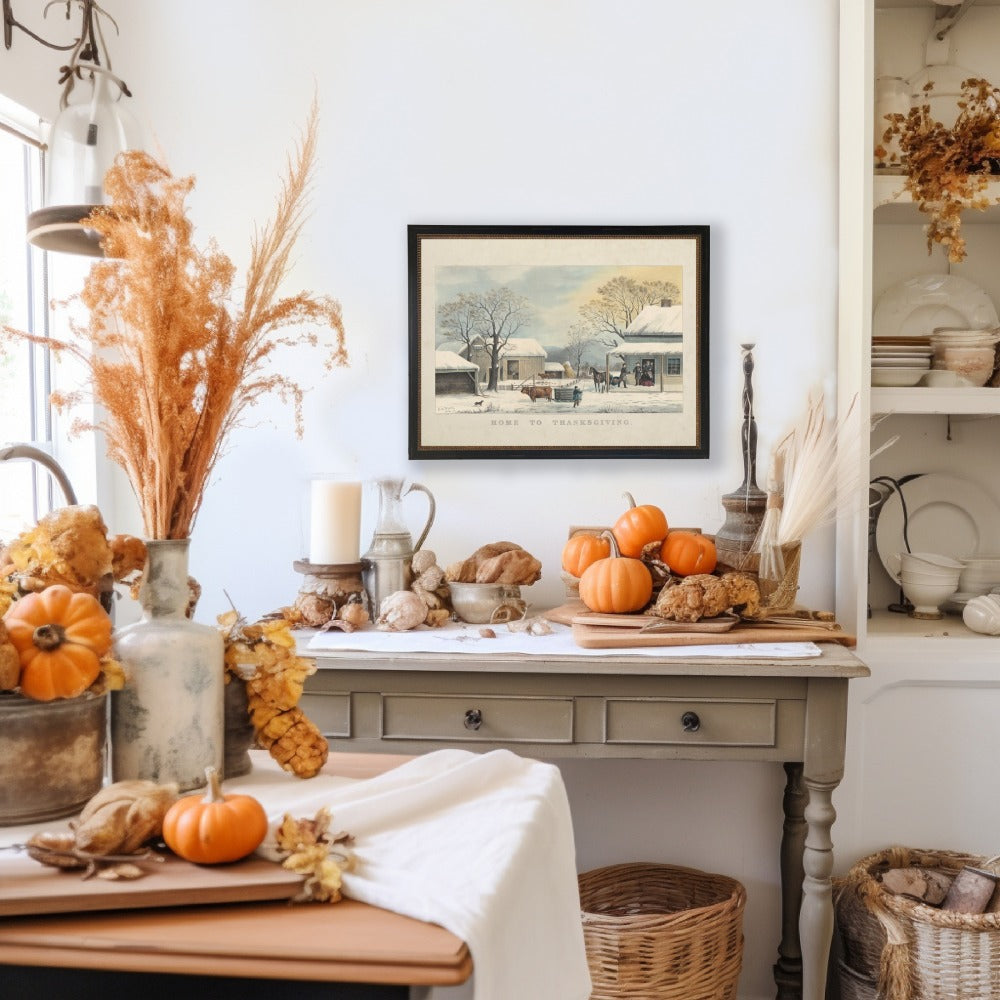Vintage Home to Thanksgiving scene on a distressed bookplate background - Antique Curiosities, view 2