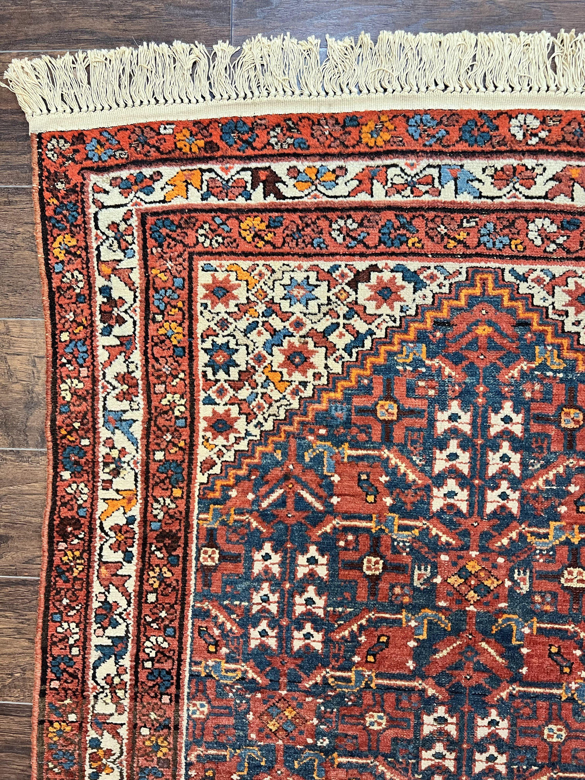 Persian Malayer Rug 4x7, Tribal Rug, Geometric, Antique Oriental Carpet, Red Blue Cream, Boho Rug, Hand Knotted Wool Rug - Jewel Rugs, view 7