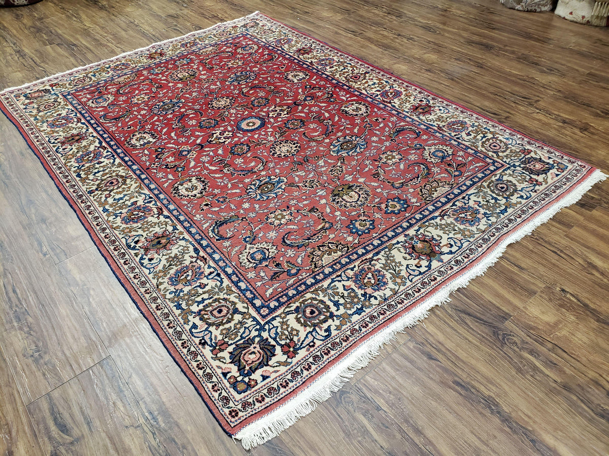 Semi Antique Persian Kashan, Red & Cream, Hand-Knotted, Wool, 4' 8" x 6' 6", Pair A - Jewel Rugs, view 3