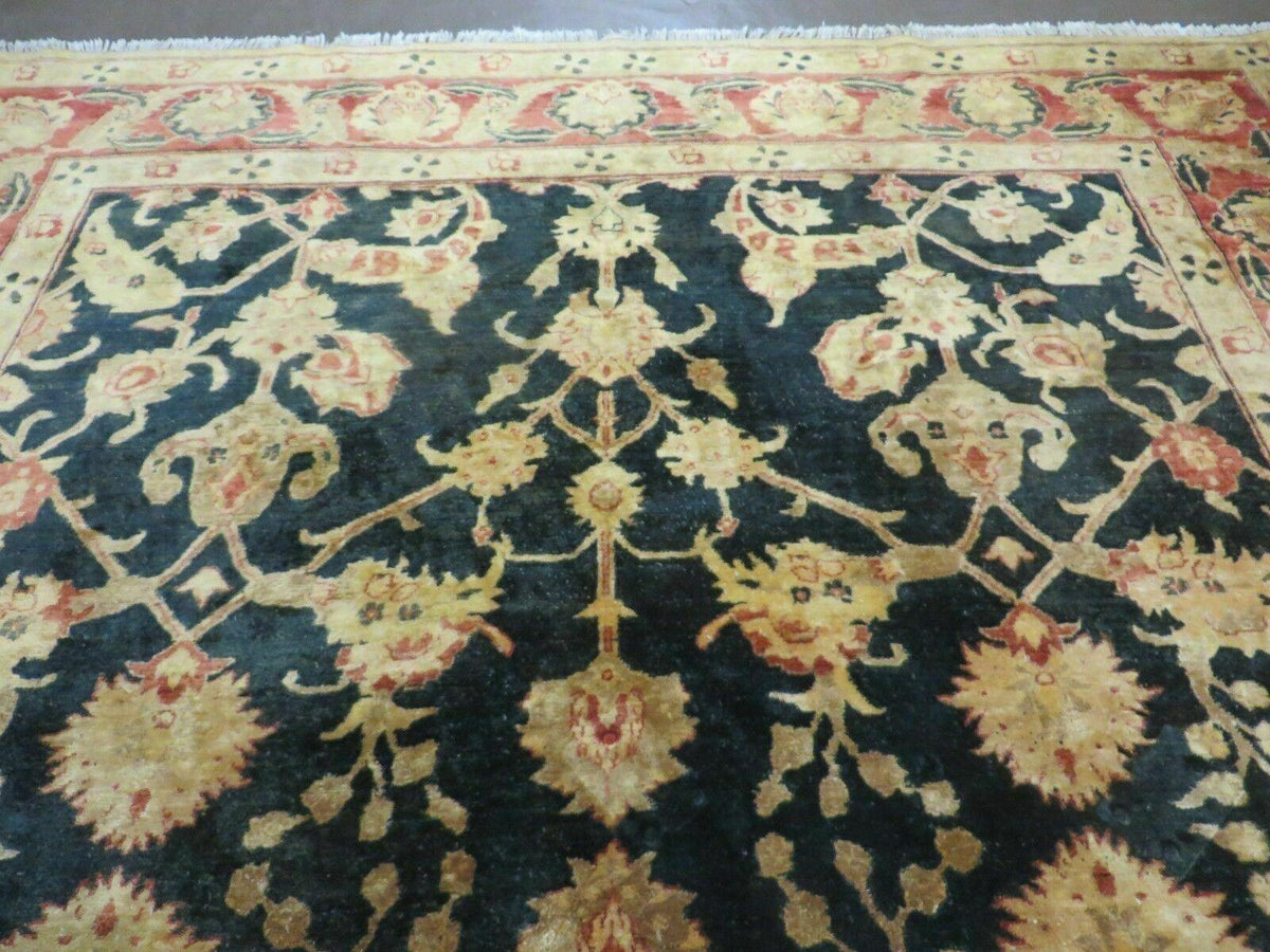 8' X 9' Handmade Pakistan Wool Cotton Rug Peshawar Black Floral Nice # 200C - Jewel Rugs, view 4