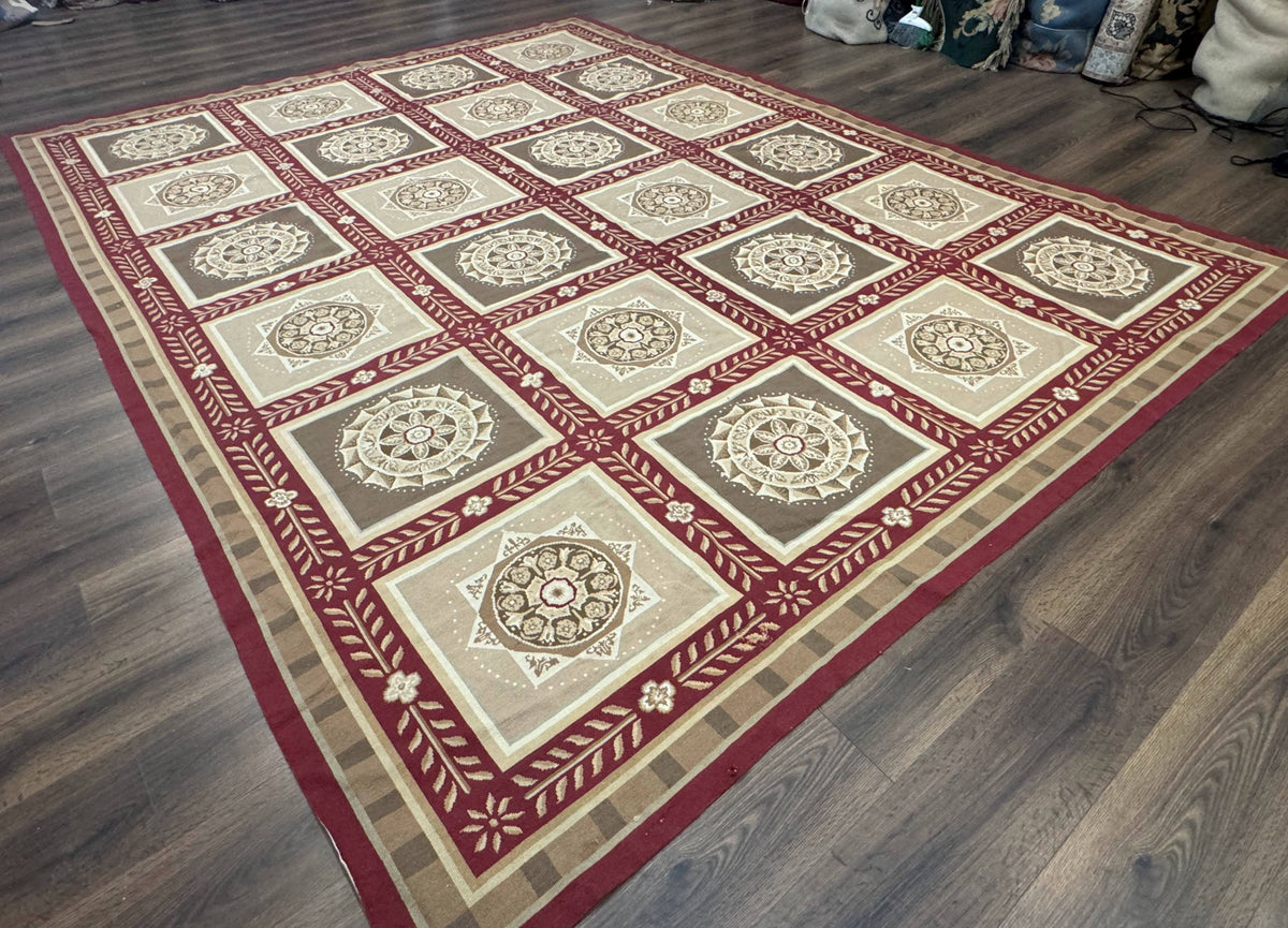 Needlepoint Rug 9x12, Panel Design, Burgundy Taupe, Elegant - Jewel Rugs, view 12
