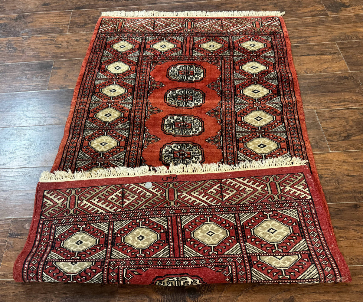 Red Pakistani Turkoman Rug 3x5, Bokhara Design, Vintage, Signed - Jewel Rugs, view 12