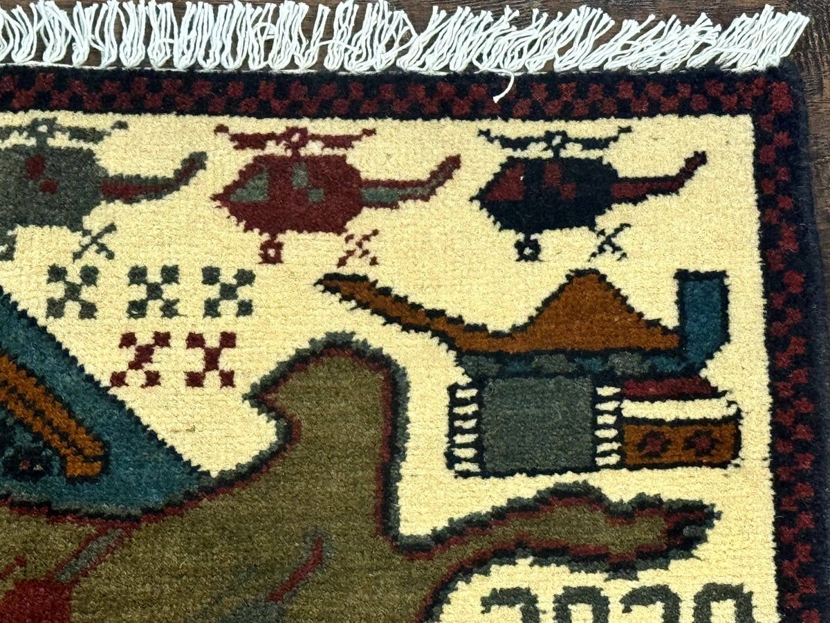 Afghan War Rug, Helicopters Tanks Guns, Handmade, Wool, 2x3 - Jewel Rugs, view 8