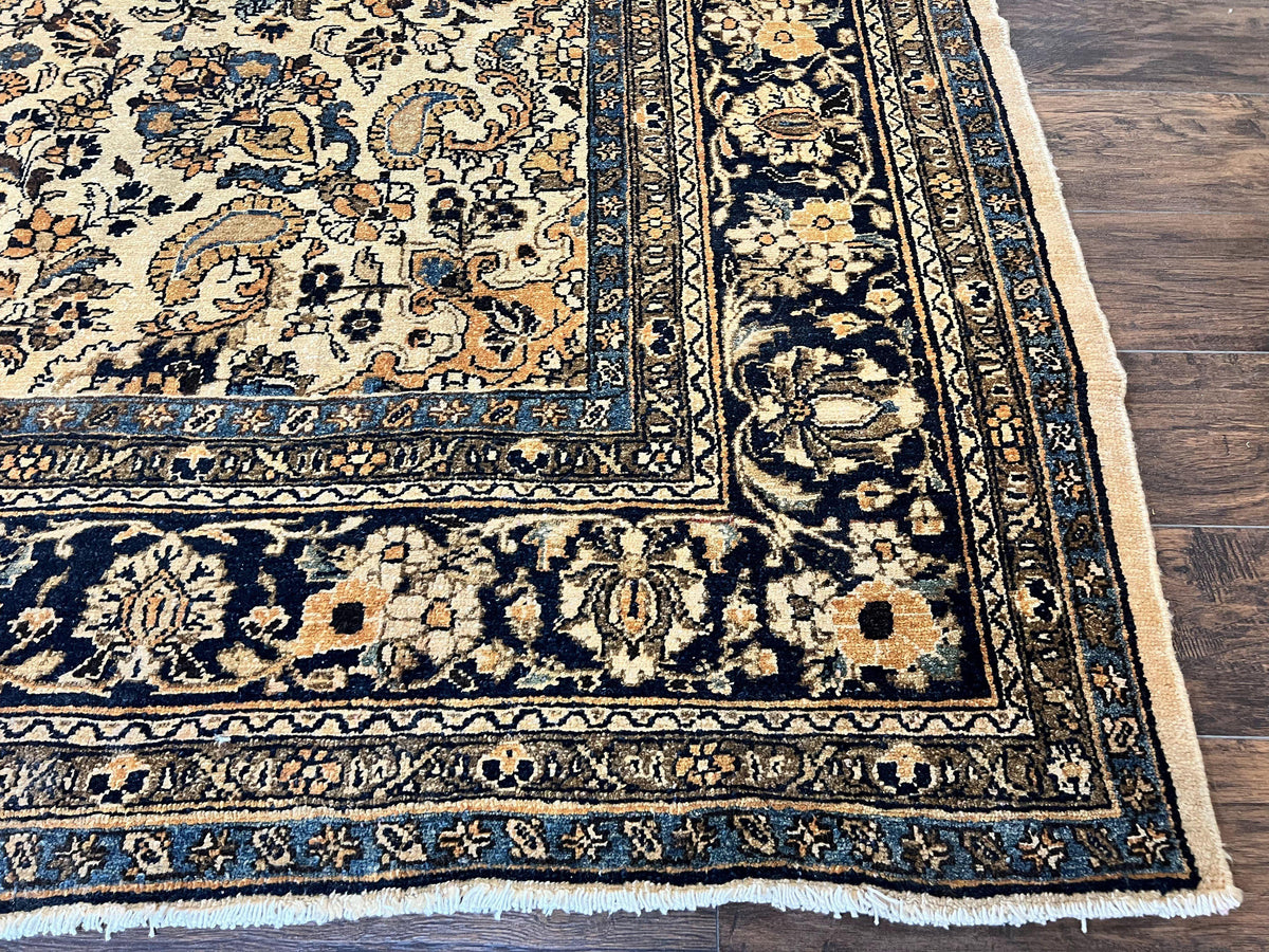Antique Persian Rug 9x11, Wool Handmade 1920s Oriental Carpet, Persian Hamadan Anjelas Rug, Cream Black, Floral Allover Oriental Rug 9 x 11 Room Sized Rug - Jewel Rugs, view 10