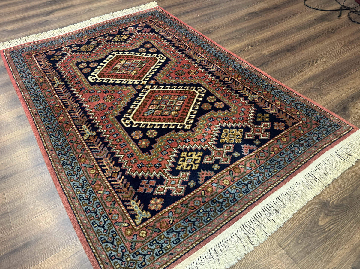 5x7 Persian Tribal Design Rug, Wool, Geometric Medallions, Vintage, Power Loomed - Jewel Rugs, view 13
