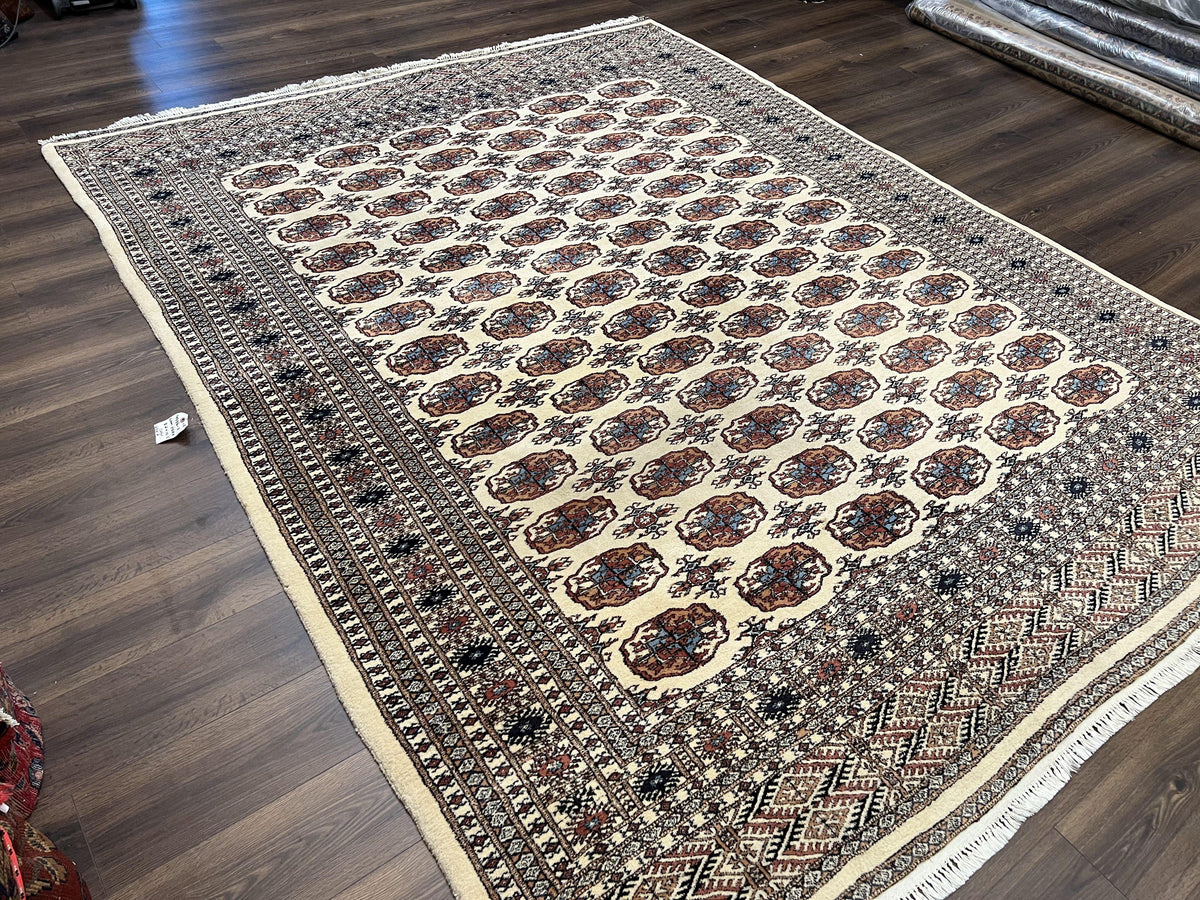 Pakistani Bokhara Rug 8x10, Wool Turkoman Carpet, Ivory/Cream - Jewel Rugs, view 13