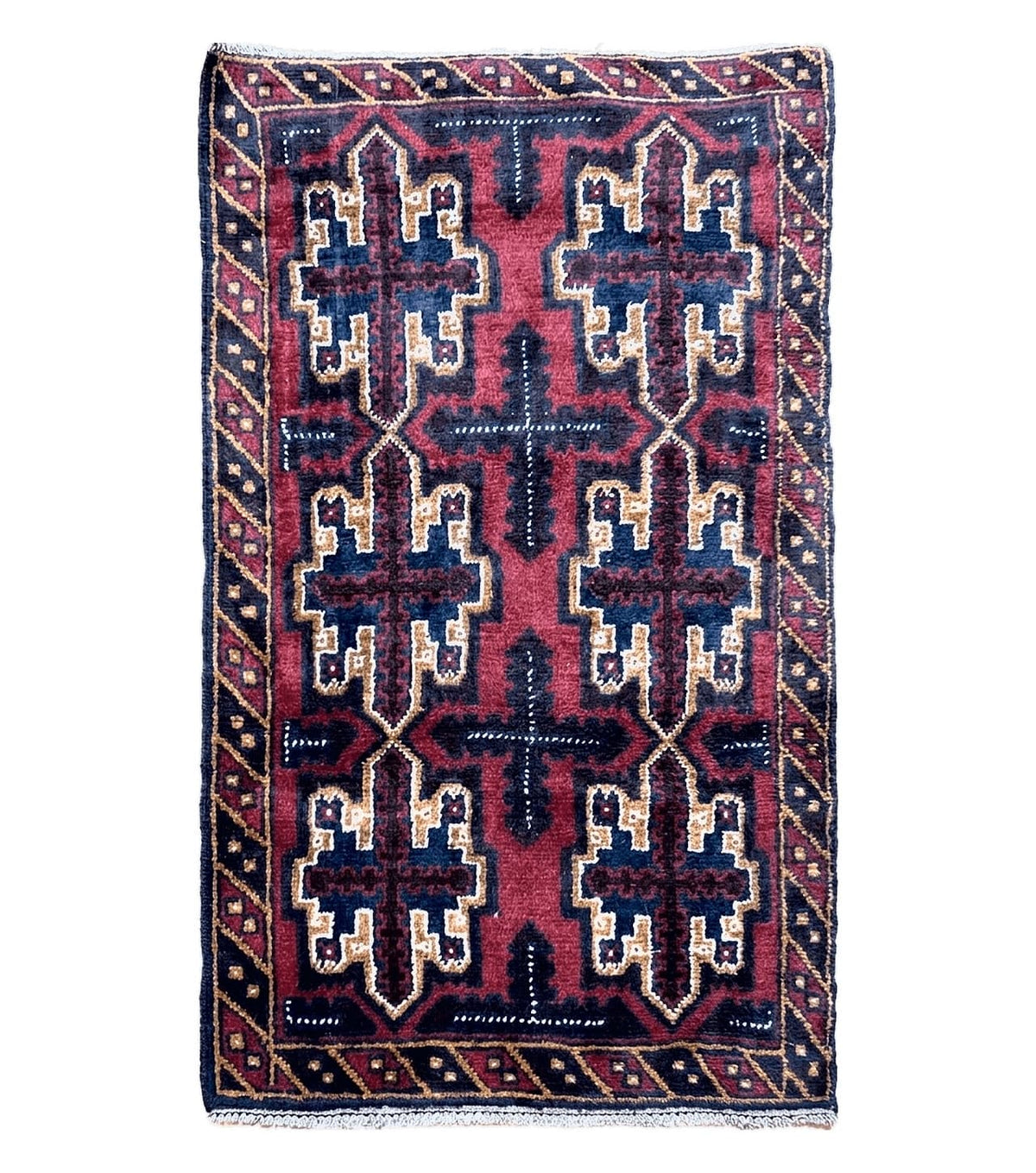 2' 7" X 4' 6" Vintage Handmade Tribal Wool Rug Balouchi Rug Afghan Rug Red Blue - Jewel Rugs