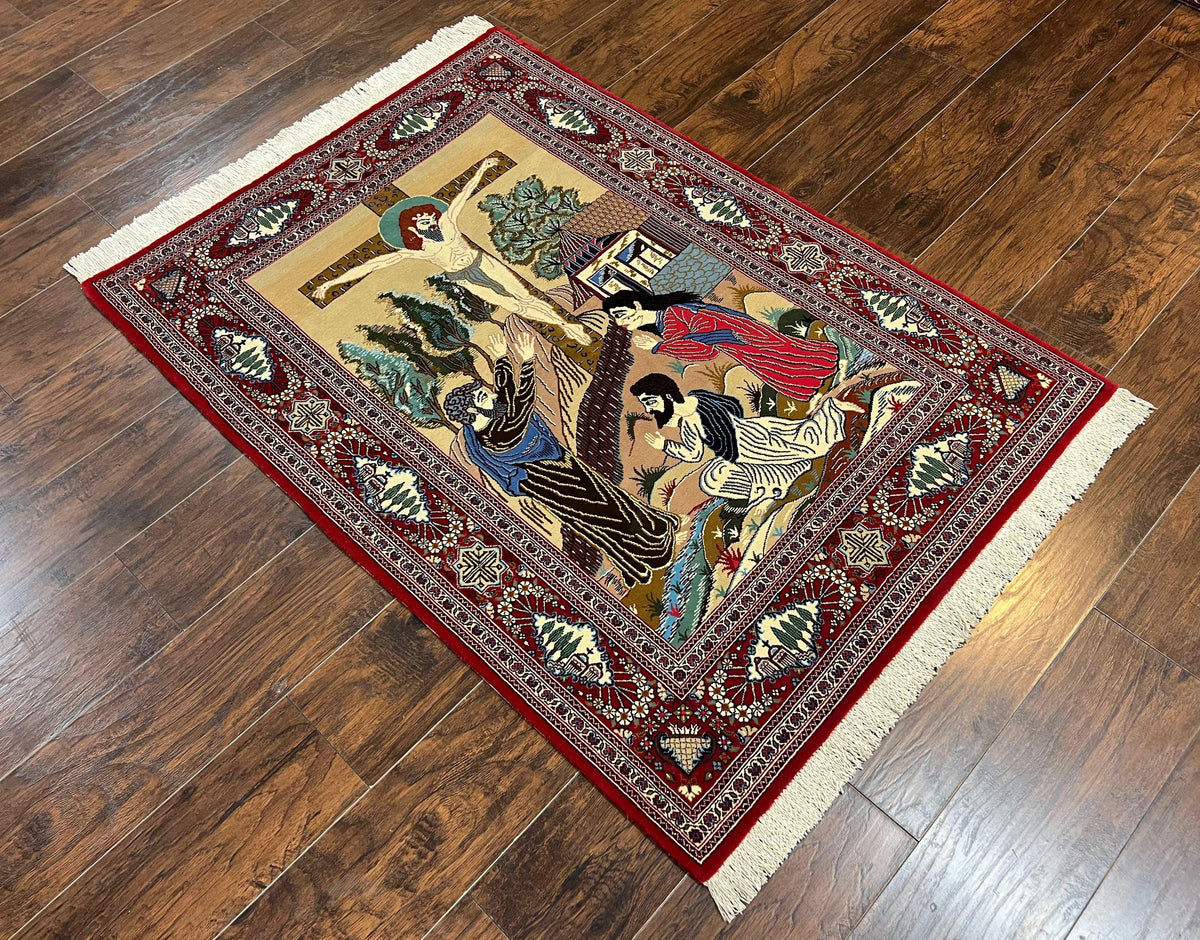 Persian Kashan Pictorial Rug 3x5 - Jesus on Cross - Jewel Rugs, view 12