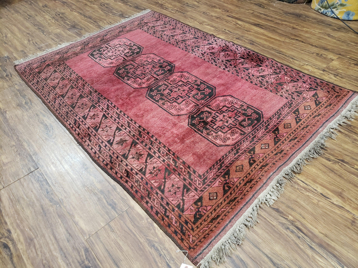 Antique Bukhara Area Rug, Vintage Afghan Bokhara Bashir Rug, 4x6 Hand-Knotted Oriental Carpet, Red & Black Wool Rug, 4' x 5'9 - Jewel Rugs, view 13