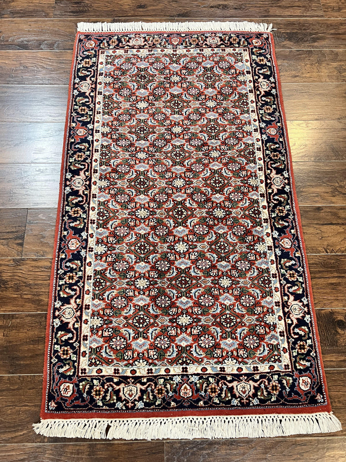 Indo Persian Rug 3x5, Red and Navy Blue, Wool Vintage Handmade Small Carpet 3 x 5 ft, Herati Pattern, Bidjar Rug - Jewel Rugs, view 13