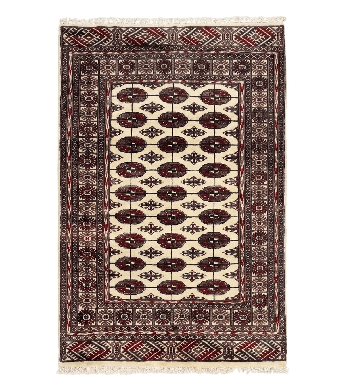 Pakistani Bokhara Rug 4x6, Turkoman Carpet, Vintage Handmade Wool Rug, Ivory - Jewel Rugs