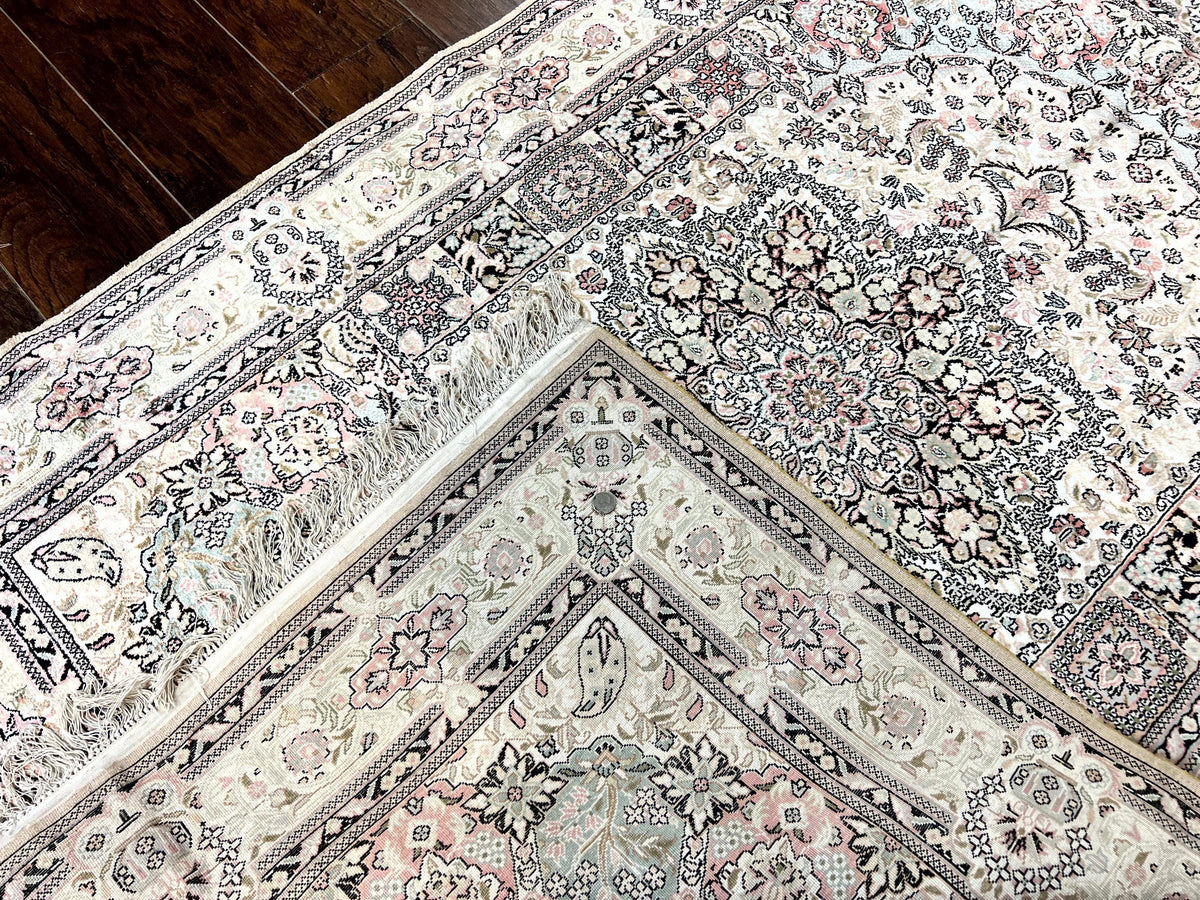 Silk Indian Kashmiri Rug 4x6, Handmade, Ivory, Fine 240 KPSI - Jewel Rugs, view 11
