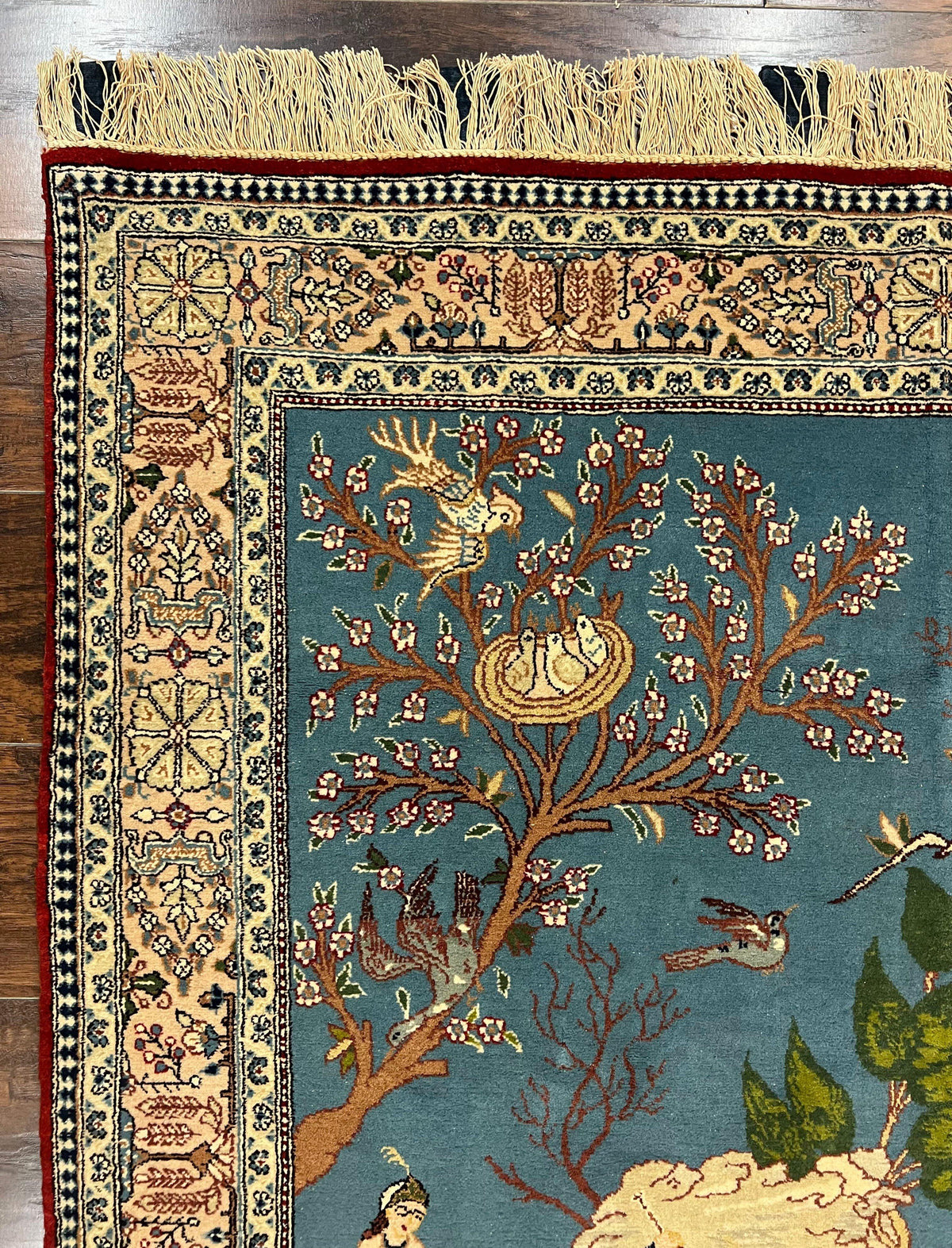 Vintage Persian Qum Pictorial Rug 5x7 - Wool & Silk - Jewel Rugs, view 6