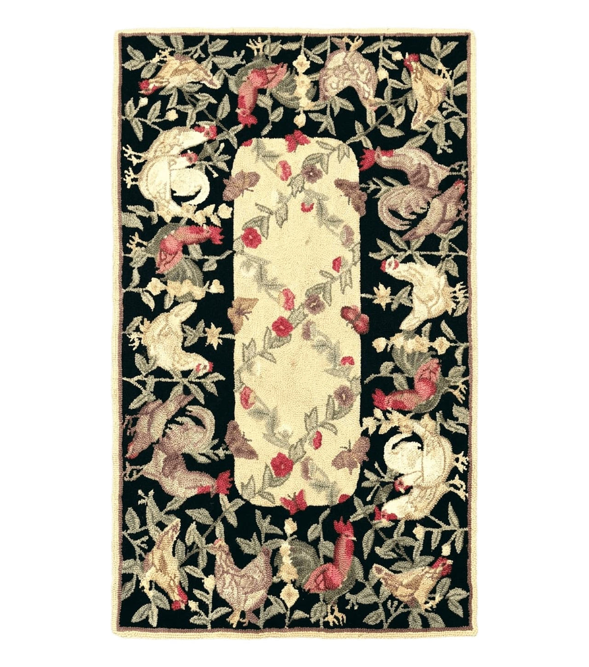 Small Vintage Hooked Rug, Roosters, Handmade, Wool - Jewel Rugs