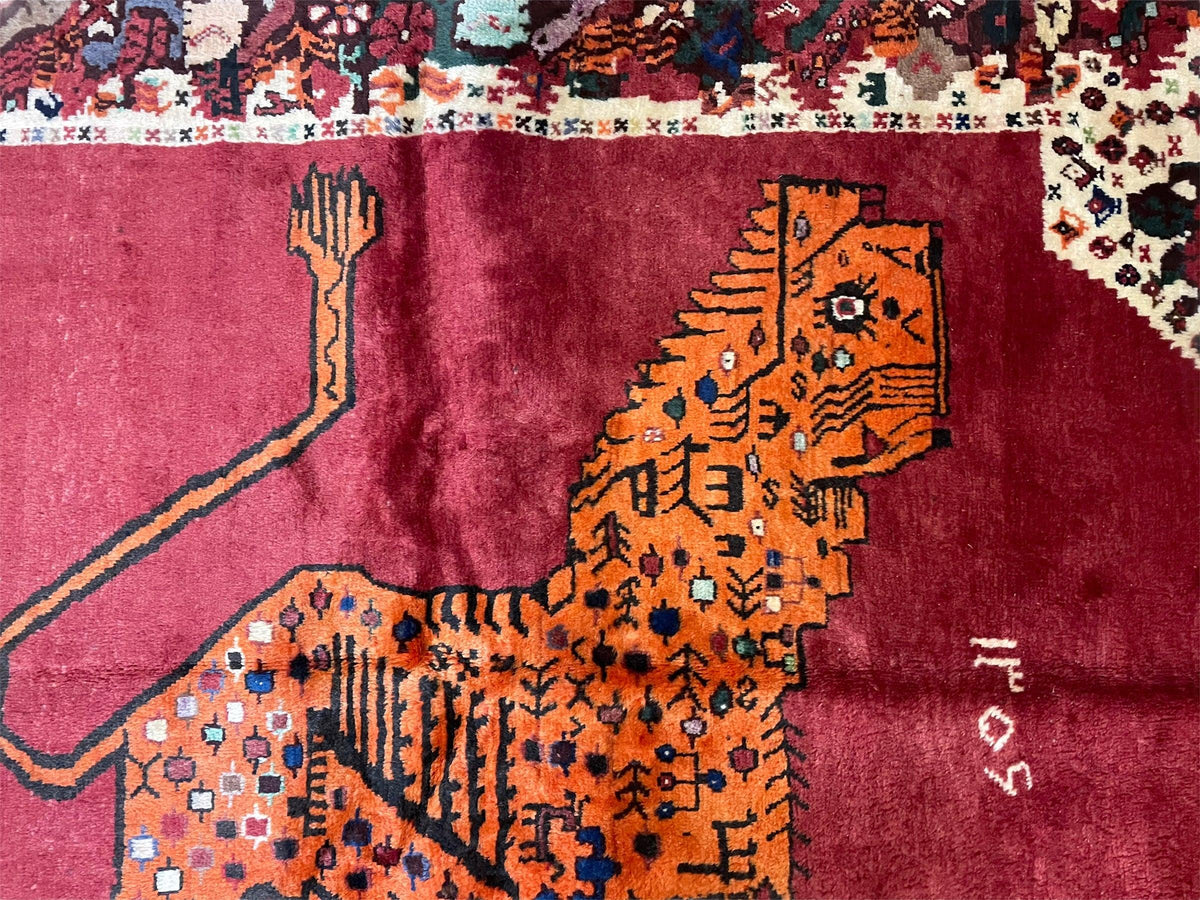 5 X 6 Handmade Rug Zagros Quality Wool Rug Lion Organic Dyes Red Leopard Tribal - Jewel Rugs, view 3