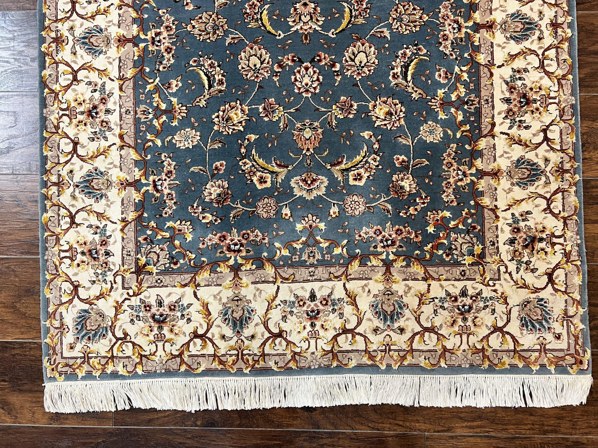 Sino Persian Rug 4x6, Very Fine Oriental Carpet, Handmade Rug 4 x 6, Floral Allover Vintage Traditional Wool & Silk Highlights, 200 KPSI - Jewel Rugs, view 5