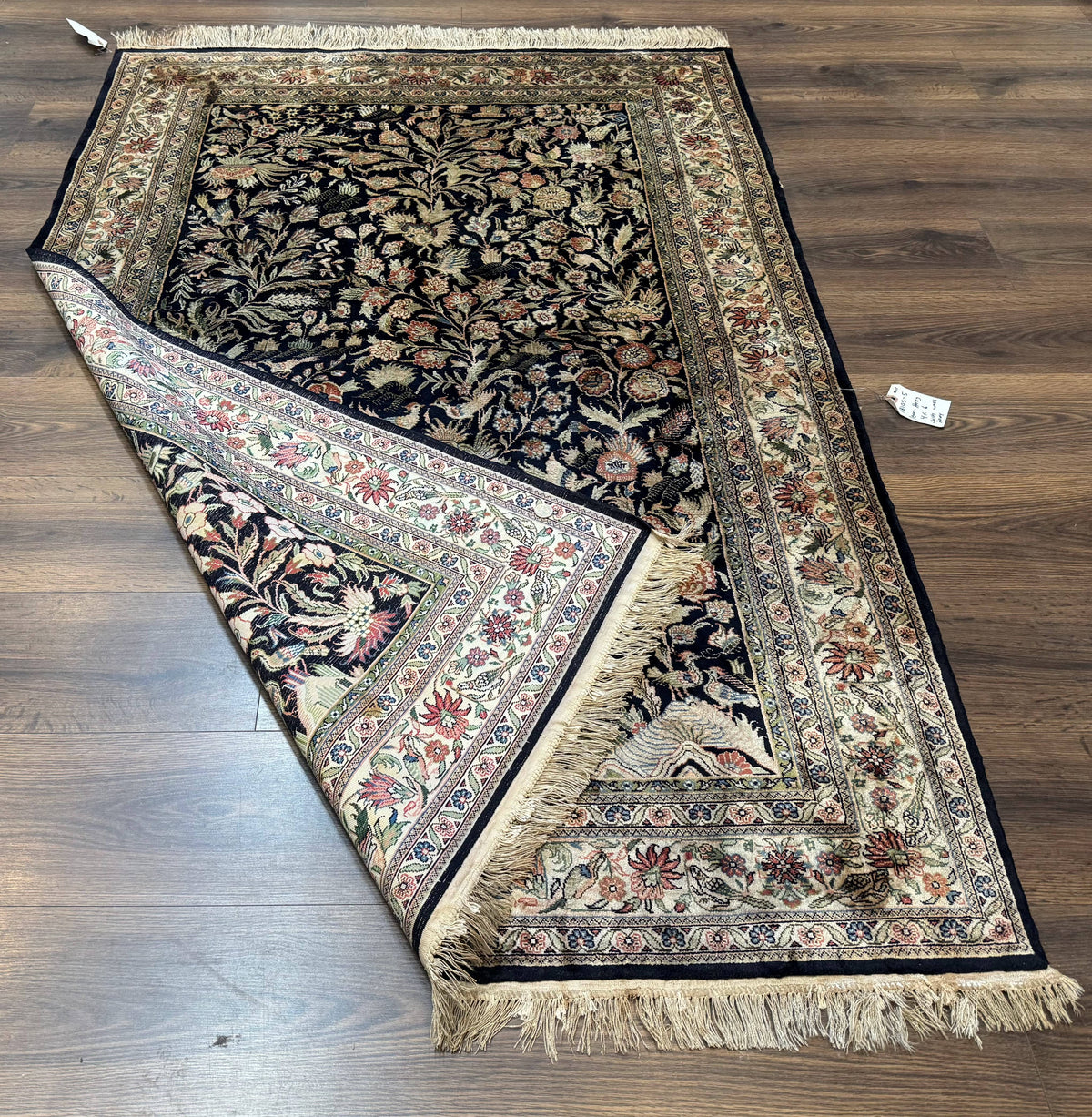 Silk Rug 4x6, Black and Cream, Floral & Bird Pictorials, Fine 330 KPSI, Sino Persian Rug - Jewel Rugs, view 12