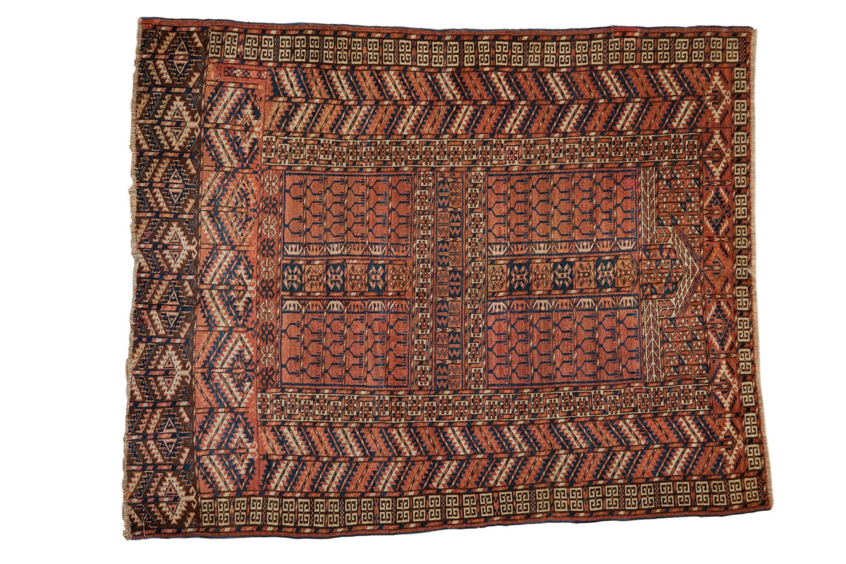 4x5 Antique Turkmen Square Rug