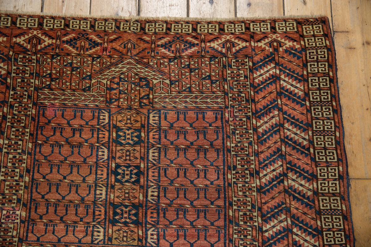 4x5 Antique Turkmen Square Rug