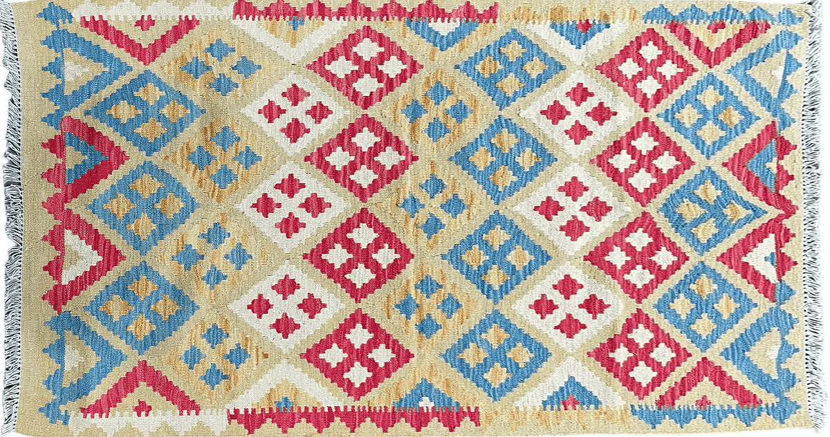 3x5 Kilim Rug Multicolor Tribal Kilim Rug 3 x 5 Tan Light Blue Red Beige New Turkish Anatolian Wool Kilim Flatweave Rug - Jewel Rugs, view 3