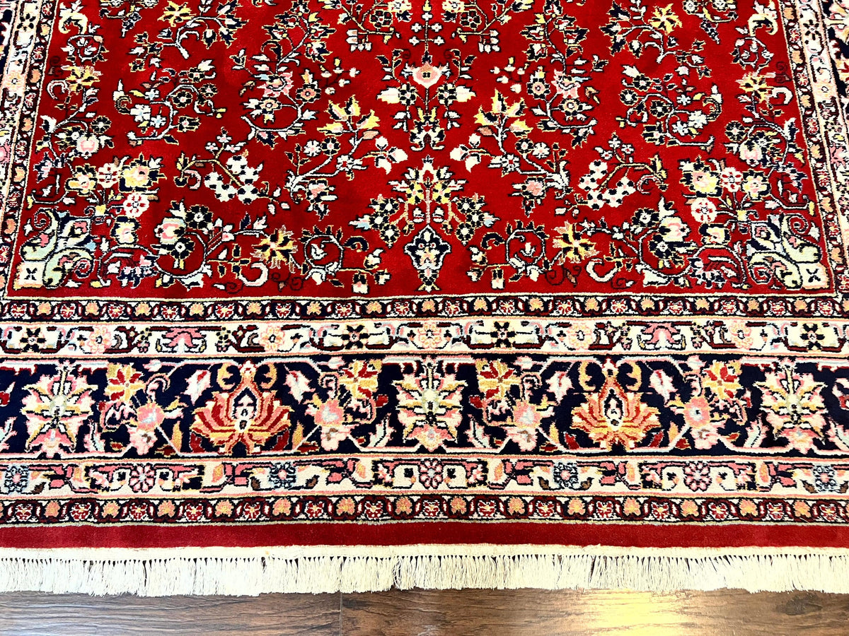 Indo Persian Sarouk Rug 8x10, Red, Floral Allover, Handmade Vintage Wool Carpet, Traditional Rug - Jewel Rugs, view 7