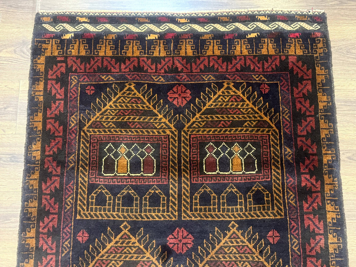 Afghan Rug 3x7, Navy Blue, Tribal Rug, Balouch Carpet, New - Jewel Rugs, view 3