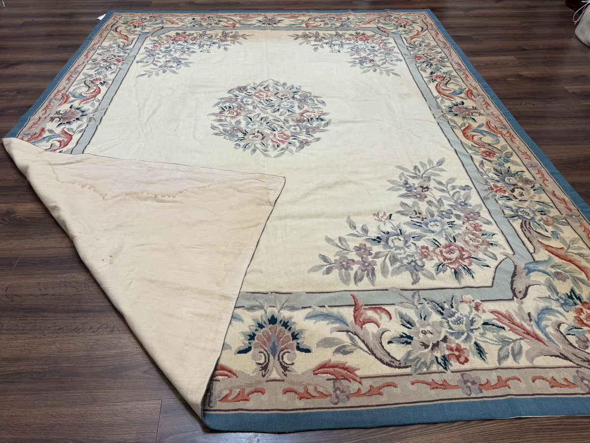 Ivory Needlepoint Rug 8x10, Wool Handmade Carpet - Jewel Rugs, view 11