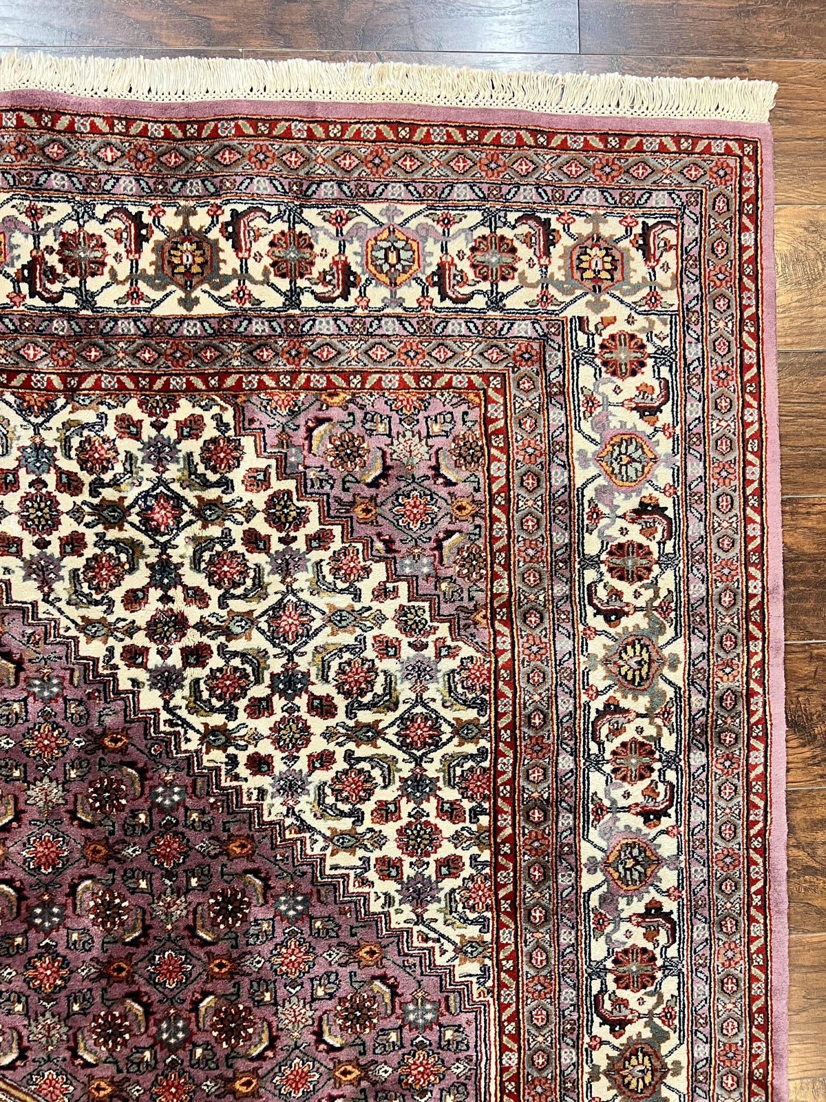Indo Persian Bidjar Rug 8x10, Purple and Ivory Hand Knotted Wool Vintage Oriental Carpet, Herati Mahi Pattern, 8 x 10 Traditional Fine Rug - Jewel Rugs, view 7