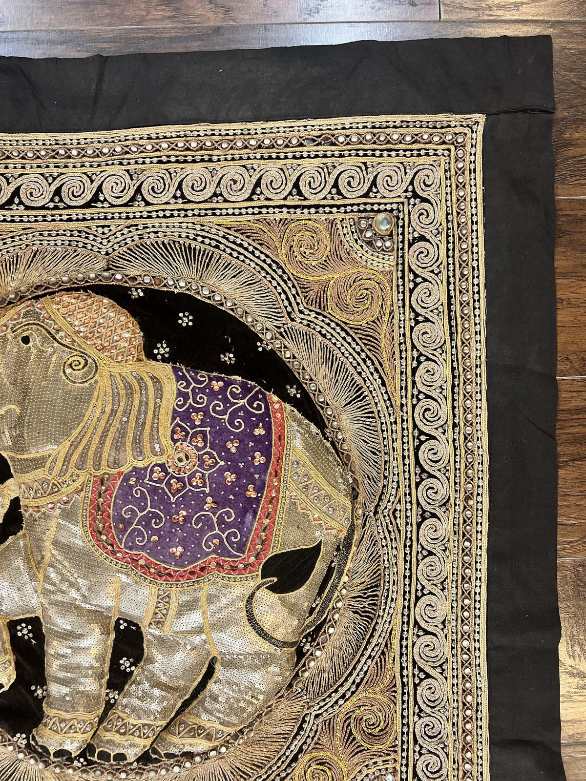 Indian Embroidery 3x3, Elephant Design, Detailed Needlepoint, Beadwork - Jewel Rugs, view 7