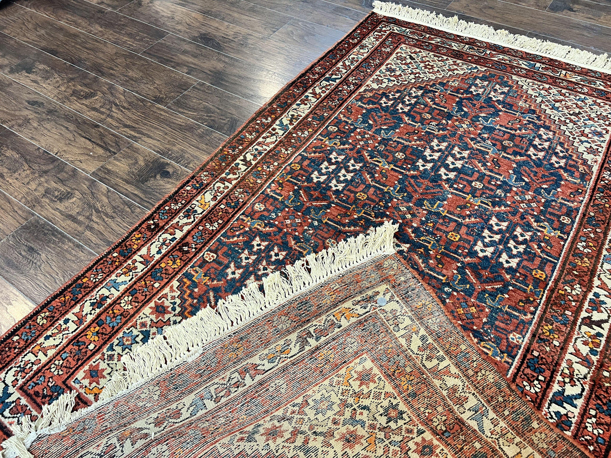 Persian Malayer Rug 4x7, Tribal Rug, Geometric, Antique Oriental Carpet, Red Blue Cream, Boho Rug, Hand Knotted Wool Rug - Jewel Rugs, view 11