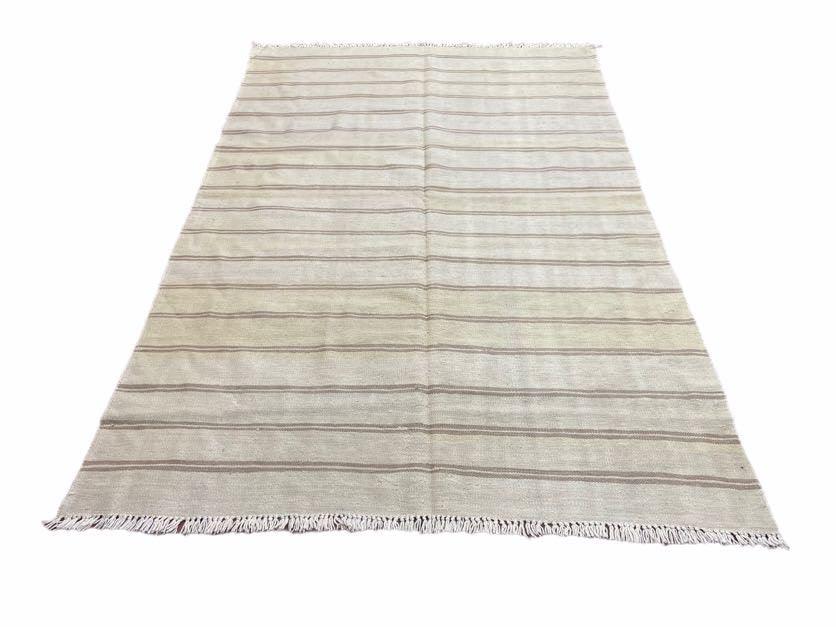 5x8 Turkish Kilim Rug, Flatweave Carpet, Striped Blanket, Southwestern Design, New, Gray, Wool, High Quality, Hand-Knotted - Jewel Rugs, view 12