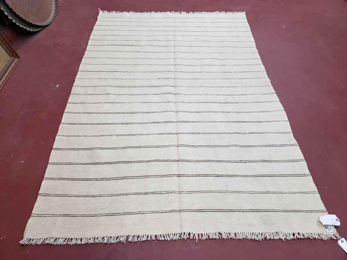 New Turkish Kilim Rug, Striped Area Rug, Southwestern Style, Off-white/Ivory Color, 5x8 Kilim Carpet, Hand-Knotted, Flatweave, Wool - Jewel Rugs, view 2