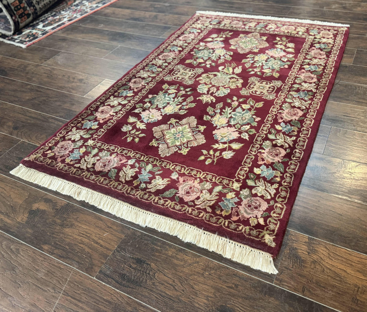 Indo Persian Kerman Rug 4x6, Burgundy, Floral - Jewel Rugs, view 3